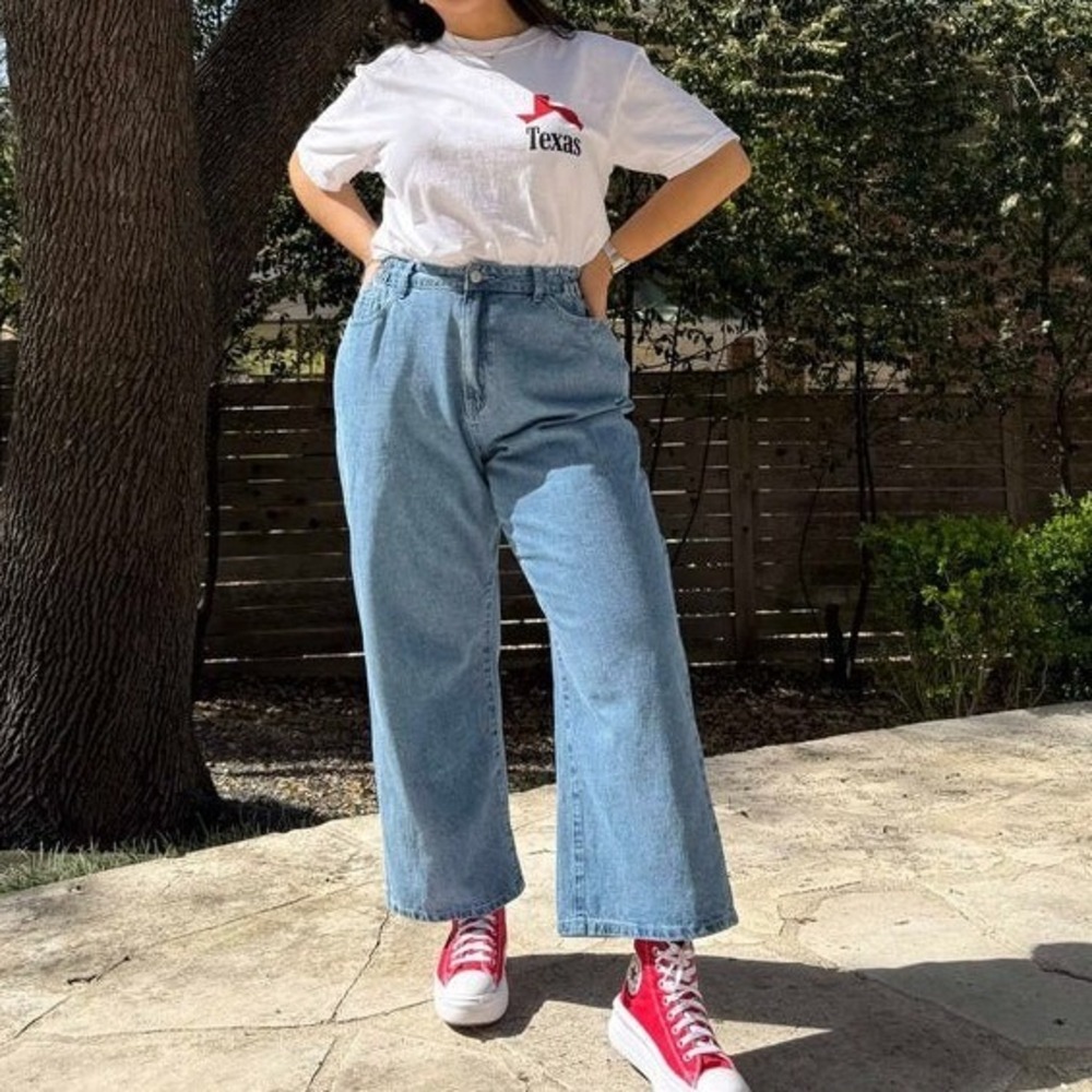 Shiny By Nature Original Blue Denim High Rise Wide Leg Jeans Womens Plus XL